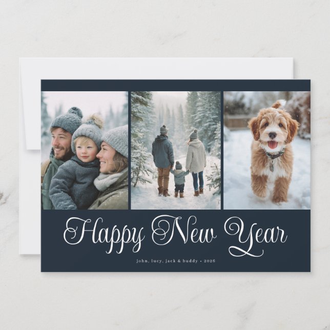 Drei Foto Neujahr Feiertagskarte (Vorderseite)
