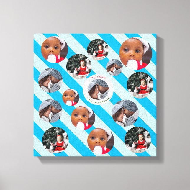 Drei Foto Personalisiert Blue Strip Fab Weihnachte Leinwanddruck (Vorderseite)