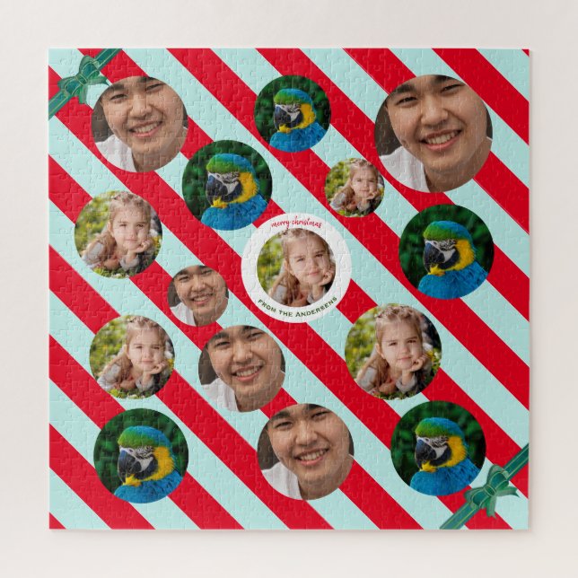Drei Foto Personalisiert Red Strip Fab Weihnachten Puzzle (Vertikal)