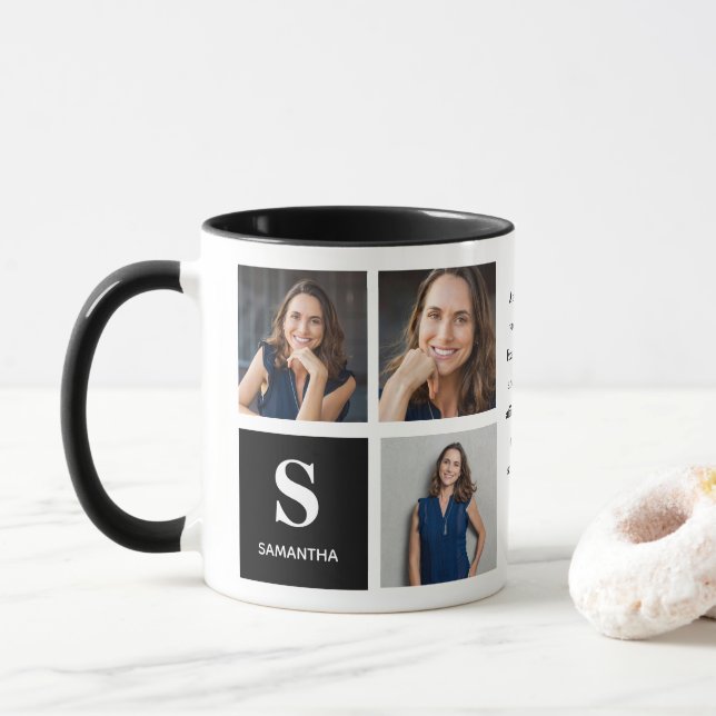 Drei-Foto-Schwarz-Monogramm Tasse (Mit Donut)