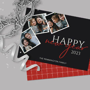 Drei Foto Snapshots Neue Schwarze Weihnachtskarte Feiertagskarte