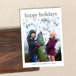 Drei-Foto-Vertikal-Schwarztypografie-Happy Feiertagskarte<br><div class="desc">Diese schlichte und moderne,  zweiseitige Ferienkarte bietet eine Vorlage für drei vertikale Fotos und einen vollständig bearbeitbaren Text,  sodass Sie Ihren Lieblingssegment auswählen können.</div>
