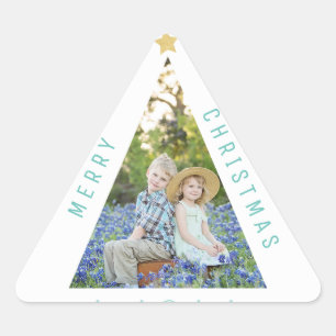 Drei Foto-Weihnachtsbaum-moderne Feiertags-Karte Dreieckiger Aufkleber