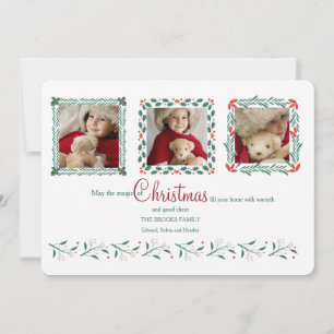 Drei Foto Weihnachtskarte Weiß Einladung