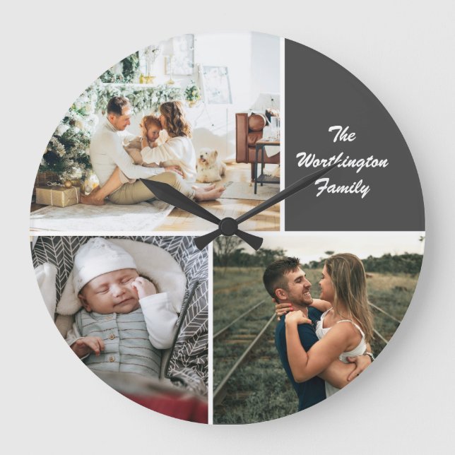 Drei FotoCollage benutzerdefiniert Große Wanduhr (Vorderseite)