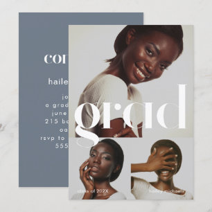 Drei Fotocollage Blue Gray Graduation Party Einladung