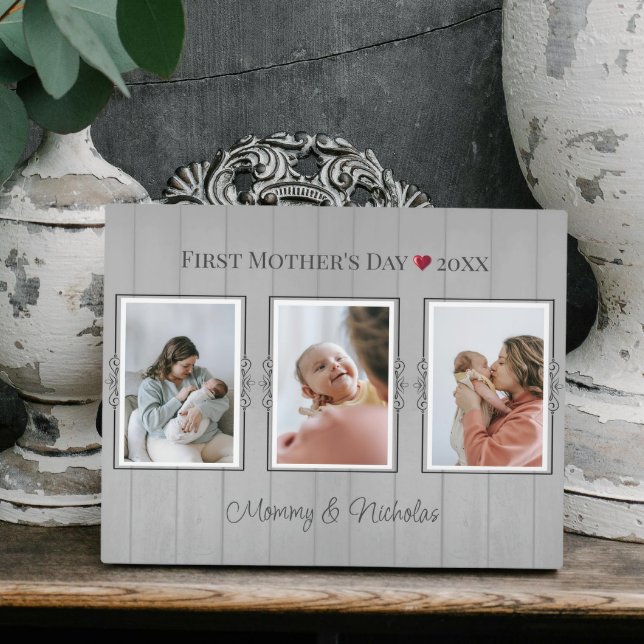 Drei FotoCollage Erster Muttertag Fotoplatte (Three Photo Collage First Mothers Day Plaque)