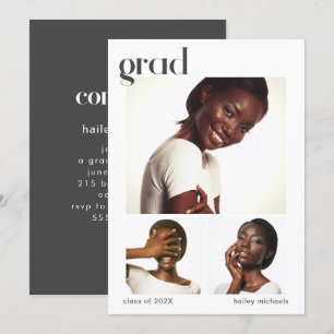 Drei Fotocollage Graduation Party Gray Einladung