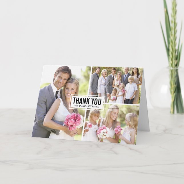 Drei Fotocollage Hochzeit Danke Karte (Vorderseite)