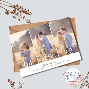 Drei Fotokollagen Hochzeit speichern das Datum Save The Date