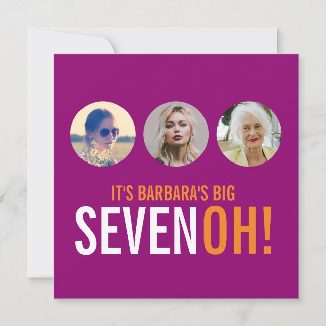 Drei Fotos 70. SEVENOH! Foto Geburtstag einladen Einladung (Vorderseite)