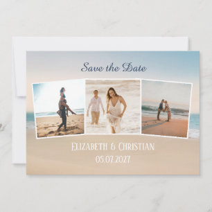 Drei Fotos am Strand elegant Save the Date Einladung