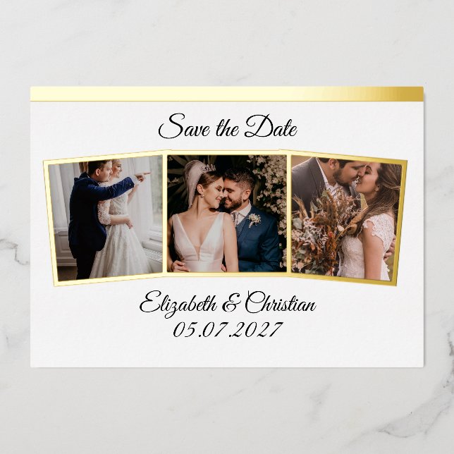 Drei Fotos Collage Elegant Save the Date Folieneinladung (Vorderseite)
