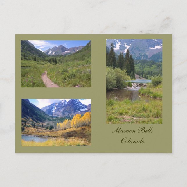 Drei Fotos der Maroon Bells Postkarte (Vorderseite)