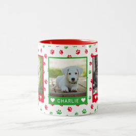 Drei Fotos mit dem Namen Rot-grüne Paw-Prints Zweifarbige Tasse
