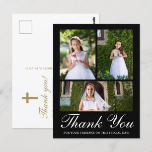 Drei Fotos mit Kreuz Erstkommunion Schwarz Postkarte