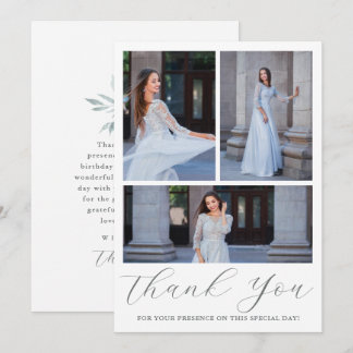 Drei Fotos Quinceanera Blue Floral Script Einladung