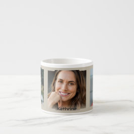 Drei Fotos und Name, beige Sci-Fi-Rahmen Espressotasse