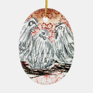 Drei französische Hennen Keramikornament