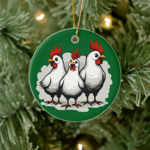 Drei französische Hennen Retro-Mittelalter-Ausschn Keramik Ornament