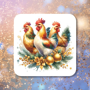 Drei französische Hennen   Zwölf Tage Weihnachten Quadratischer Aufkleber