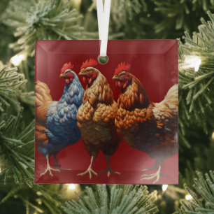 Drei französische Hens Faith Hope Wohltätigkeit Cu Ornament Aus Glas