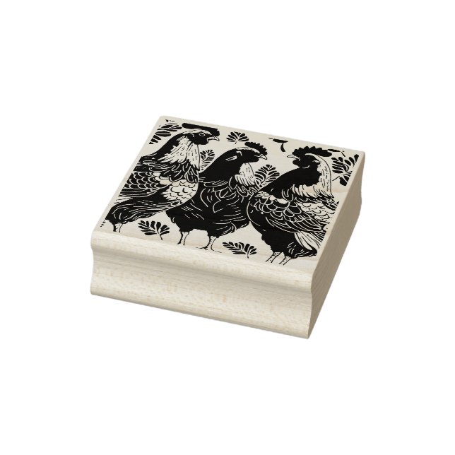 Drei französische Hühner im Stilausschnitt Gummistempel (Stempel)