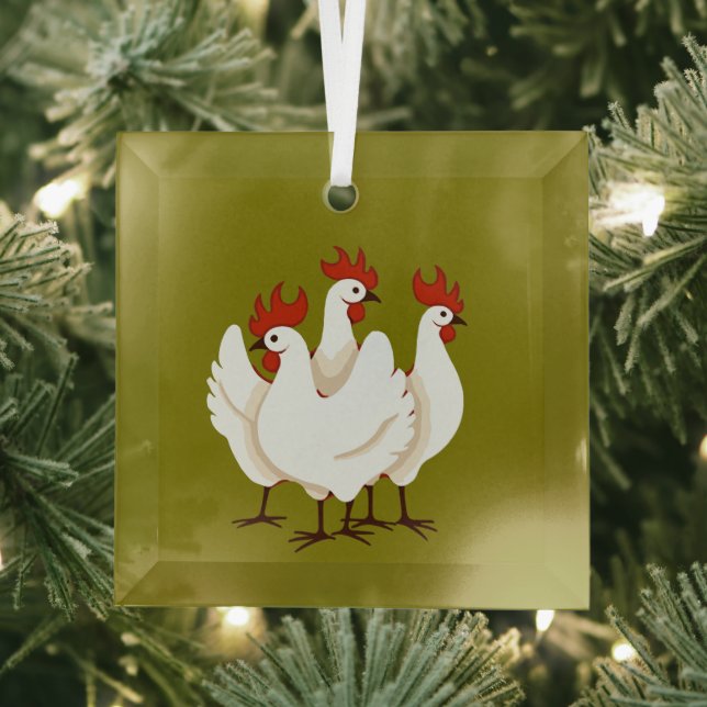 Drei französische Hühner Retro-Ausschneiden Mitte  Ornament Aus Glas (Insitu)