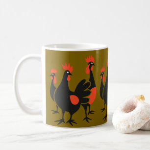 Drei französische Hühner Retro-Mitte-des-Jahrhunde Kaffeetasse