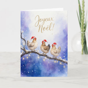 Drei französische Hühner-Weihnachtskarten Karte