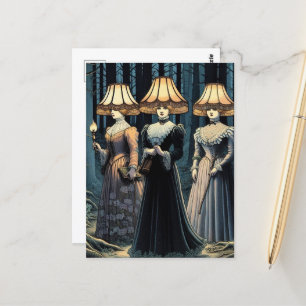 Drei Frauen im Wald mit Lampshade Hats Postkarte
