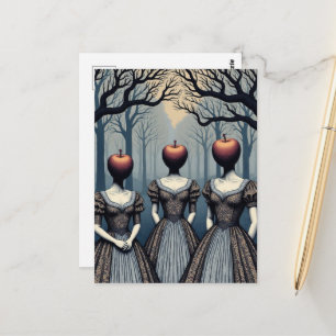 Drei Frauen mit Apfelköpfen im Wald Postkarte