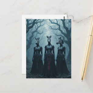 Drei Frauen mit Zebraköpfen im Wald Postkarte