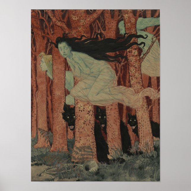 Drei Frauen und drei Wölfe Eugène Grasset Poster (Vorne)