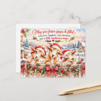 Drei freche Weihnachtsziegen – Festliches Aquarell Feiertagspostkarte
