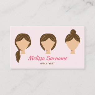 Drei Frisuren Illustration Mädchenhaft Rosa Visitenkarte