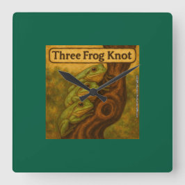 Drei-Frosch-Knoten – Whimsische Amphibien-Wortspie Quadratische Wanduhr