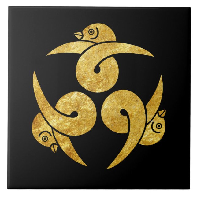 Drei Gänse japanischer Kamon Imitat Gold auf schwa Fliese (Vorderseite)