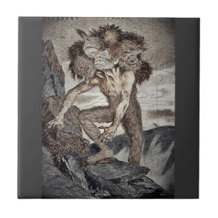 Drei geheuerte Monster Fliese