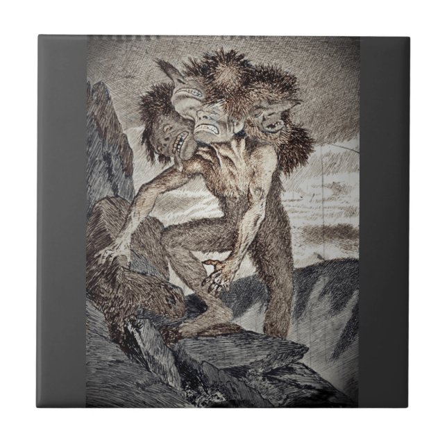 Drei geheuerte Monster Fliese (Vorderseite)