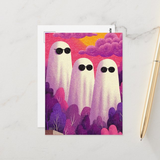 Drei Geister in Sonnenbrille Postkarte (Vorderseite/Rückseite Beispiel)