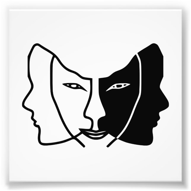 drei Gesichter Schwarz-weißes Gemini Fotodruck (Vorne)