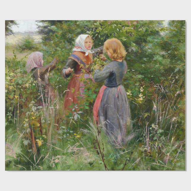 Drei Girls Picking BlackBerry (von Brendekilde) Geschenkpapier (Flach)