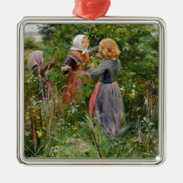 Drei Girls Picking BlackBerry (von Brendekilde) Ornament Aus Metall