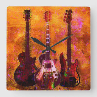 Drei Gitarren Quadratische Wanduhr