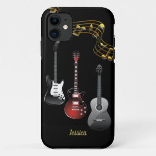 Drei Gitarren und Musiknoten, Name Case-Mate iPhone Hülle