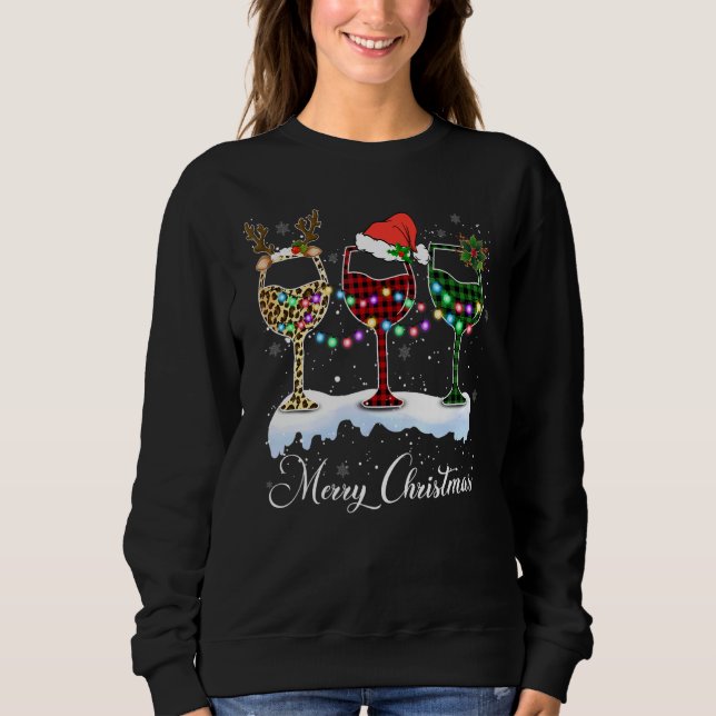 Drei Glas Rotwein und Weihnachtslicht froh Sweatshirt (Vorderseite)