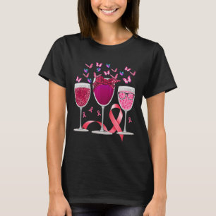 Drei Glas Wein Brustkrebs Bewusstsein Pink Ribb T-Shirt