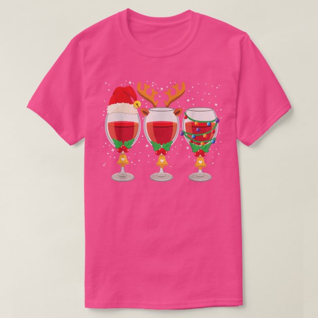 Drei Gläser Rotwein Weihnachtsmannmütze Weihnachte T-Shirt (Design vorne)
