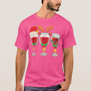 Drei Gläser Rotwein Weihnachtsmannmütze Weihnachte T-Shirt